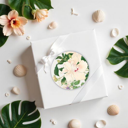 Browallia & Hibiskus Blume - Japanischer Holzblock Runder Aufkleber