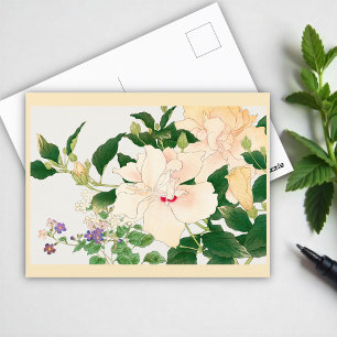 Browallia & Hibiskus Blumen -Japanischer Holzschni Postkarte