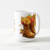BROWBOOTE MIT HÜBSCHEN FALL AUTUMS-BLUME KAFFEETASSE (VorderseiteRechts)