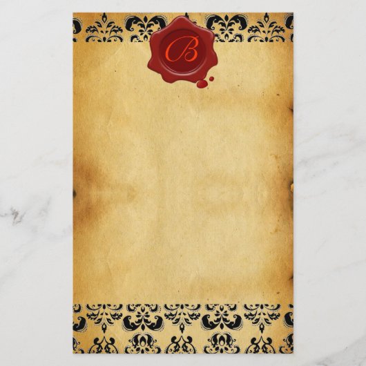 BROWER PARCHDAMASK , ROT-WAX-SIEGEL-MONOGRAMM BRIEFPAPIER (Vorderseite)