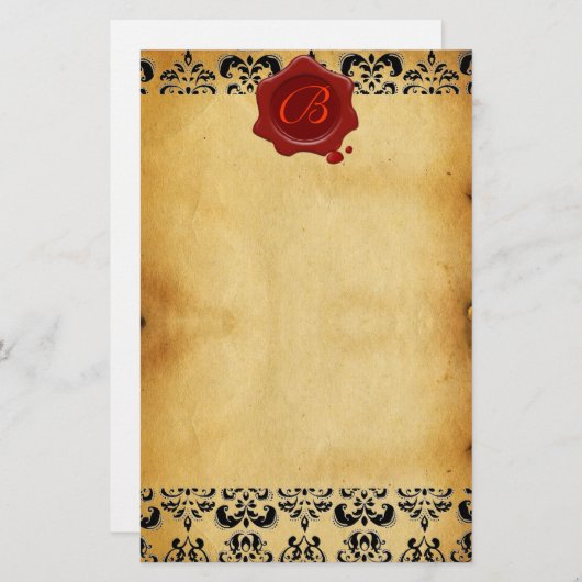 BROWER PARCHDAMASK , ROT-WAX-SIEGEL-MONOGRAMM BRIEFPAPIER (Vorne/Hinten)
