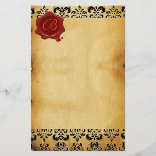 BROWER PARCHDAMASK , ROT-WAX-SIEGEL-MONOGRAMM BRIEFPAPIER