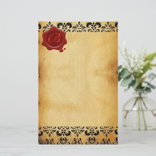 BROWER PARCHDAMASK , ROT-WAX-SIEGEL-MONOGRAMM BRIEFPAPIER (Stehend Vorderseite)