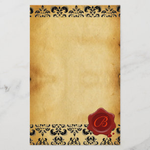BROWER PARCHDAMASK , ROT-WAX-SIEGEL-MONOGRAMM BRIEFPAPIER