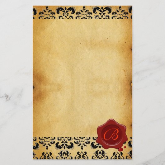 BROWER PARCHDAMASK , ROT-WAX-SIEGEL-MONOGRAMM BRIEFPAPIER (Vorderseite)