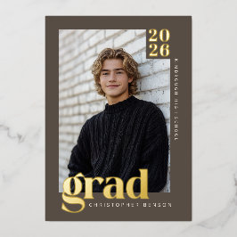 Brown 2026 Modern 4 Photo Graduation Gold Folieneinladung