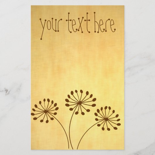 Brown Abstrakt Dandelion Floral Briefpapier (Vorderseite)
