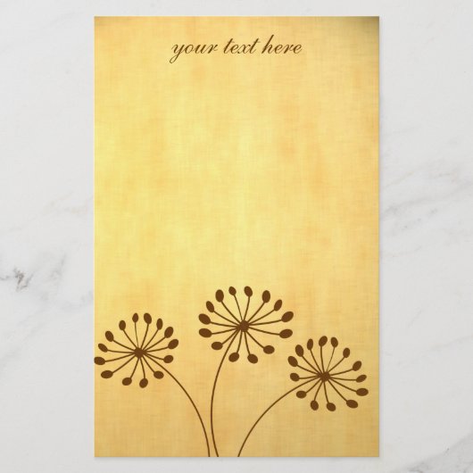 Brown Abstrakt Dandelion Floral Briefpapier (Vorderseite)