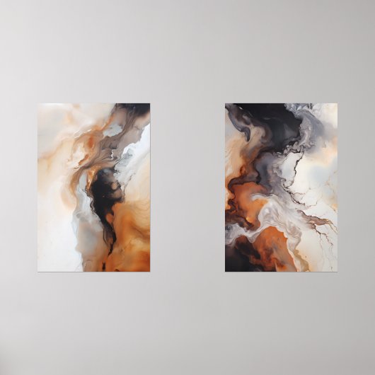 Brown Abstrakt Fluid Marble Art Bilderwand Sets (Vorderseite)