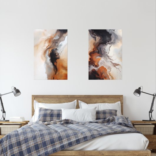 Brown Abstrakt Fluid Marble Art Bilderwand Sets (Schlafzimmer)