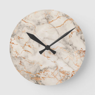 Brown Accents and White Abstract Pattern Runde Wanduhr