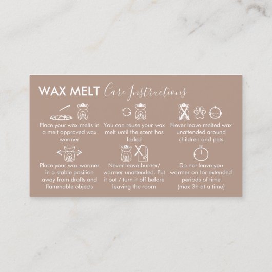 Brown Aftercare Instructions for Wax Melt Visitenkarte (Rückseite)