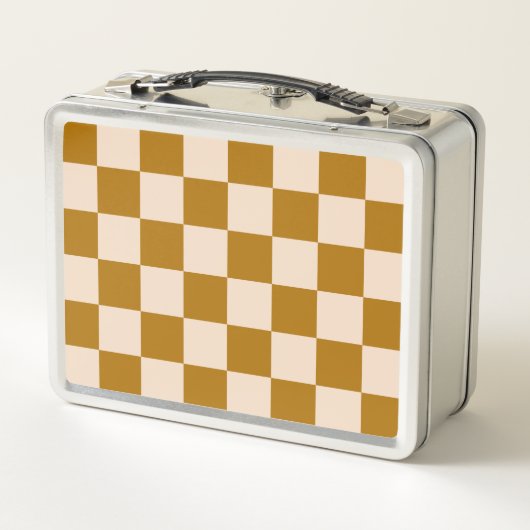 Brown and beige checkerboard pattern metall brotdose (Rückseite)