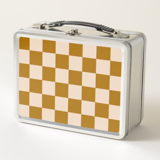 Brown and beige checkerboard pattern metall brotdose (Vorderseite)