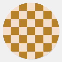 Brown and beige checkerboard pattern runder aufkleber