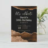 Brown and Black Agate 50th Birthday Party Einladung (Stehend Vorderseite)