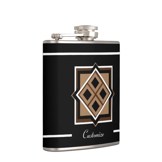 Brown and Black Pattern Vinyl Wrapped Flask Flachmann (Rechts)