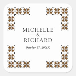 Brown and Black Ukrainian Embroidery Wedding Quadratischer Aufkleber