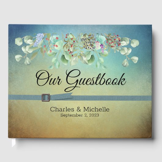 Brown and Blue Ombre Wedding Guestbook Gästebuch (Vorderseite)
