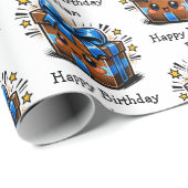 Brown and Blue Personalized Happy Birthday Geschenkpapier (Rolleneckpunkt)