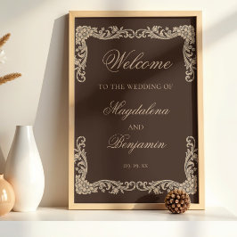 Brown and Cream Vintage Baroque Wedding Welcome Poster