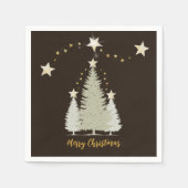 Brown and Gold Christmas Tree and Stars Paper Serviette (Vorderseite)