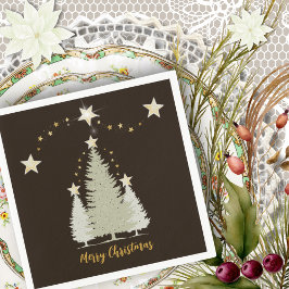Brown and Gold Christmas Tree and Stars Paper Serviette