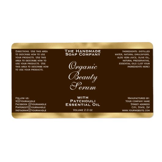 Brown and Gold Cosmetics Dropper Bottle Label (Vorne)