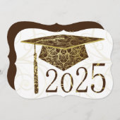 Brown and Gold Floral Cap 2025 Card Einladung (Vorne/Hinten)