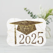 Brown and Gold Floral Cap 2025 Card Einladung (Stehend Vorderseite)