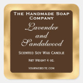Brown and Gold Foil Candle Label Quadratischer Aufkleber (Vorderseite)