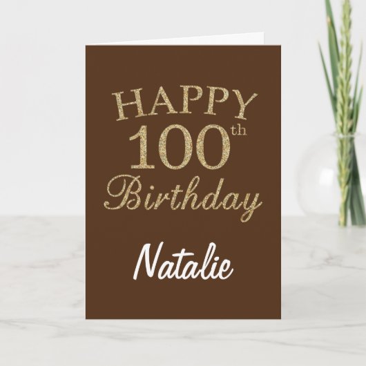 Brown and Gold Glitter 100th Birthday Card Karte (Vorderseite)