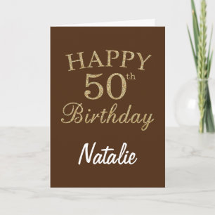 Brown and Gold Glitter 50th Birthday Card Karte