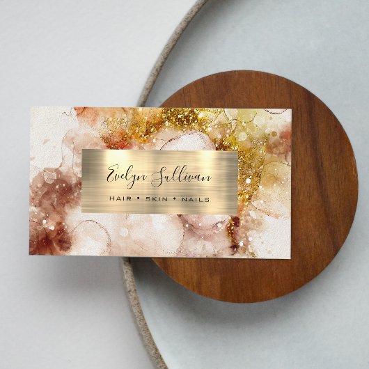 Brown and Gold Watercolor Business Card Visitenkarte