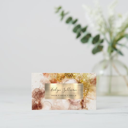 Brown and Gold Watercolor Business Card Visitenkarte (Stehend Vorderseite)