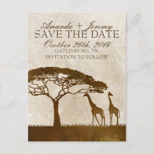 Brown and Ivory African Giraffe Save the Date Ankündigungspostkarte