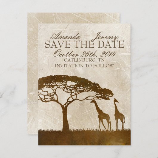 Brown and Ivory African Giraffe Save the Date Ankündigungspostkarte (Vorne/Hinten)