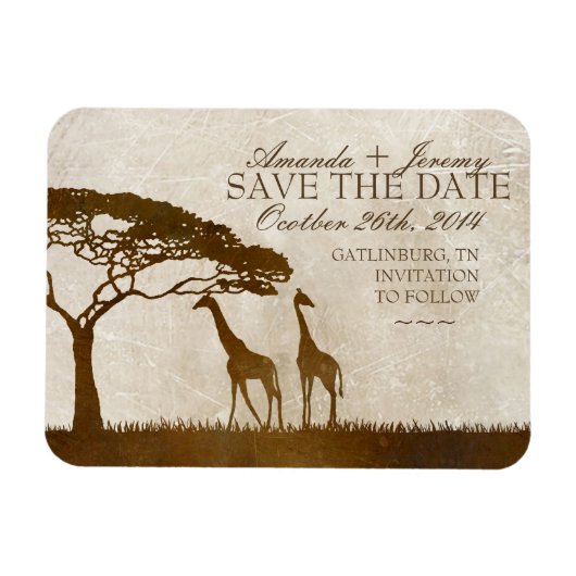 Brown and Ivory African Giraffe Save the Date Magnet (Horizontal)