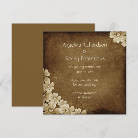 Brown and Ivory Floral Save the Date (Vorne/Hinten)