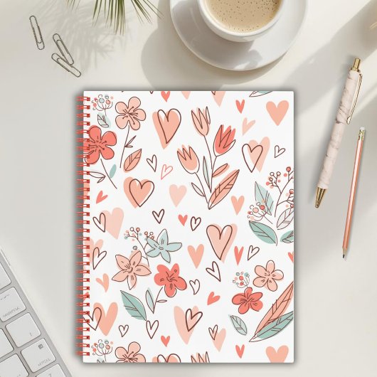 Brown and Pink Floral Heart Notebook Notizblock