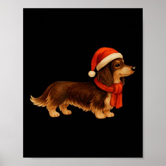 Brown And Tan Christmas Dachshund Santa Hat  Poster (Vorne)