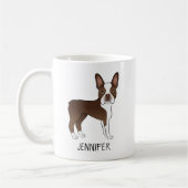 Brown and White Boston Terrier Cartoon Dog & Name Kaffeetasse (Links)
