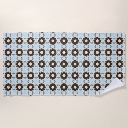 Brown and white flowers geometric patterned strandtuch (Vorderseite)
