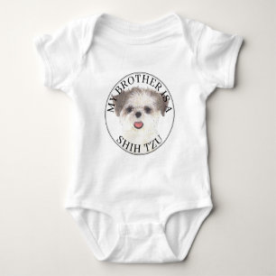 Brown and White Shih Tzu Brother Baby Strampler