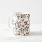 Brown and White Toile de Jouy Brautparty Kaffee Kaffeetasse (Vorderseite Links)
