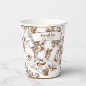 Brown and White Toile de Jouy Brautparty Pappbecher (Rückseite)