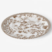 Brown and White Toile de Jouy Brautparty Pappteller (Schrägansicht)