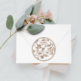 Brown and White Toile de Jouy Brautparty Runder Aufkleber