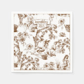 Brown and White Toile de Jouy Brautparty Serviette (Vorderseite)