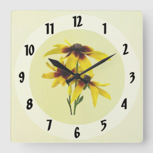 Brown and Yellow Black Eyed Susans Quadratische Wanduhr